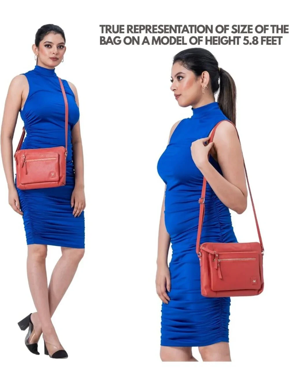 Women's Coral Genuine Leather Sling Purse with Adjustable Strap Crossbody bags